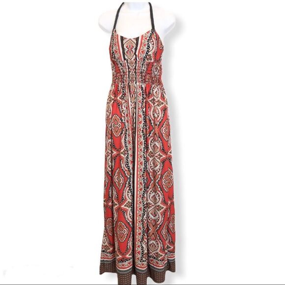Takara Long Maxi cottagecore  Dress w/ beautiful braided straps y2k geometric - Picture 1 of 7